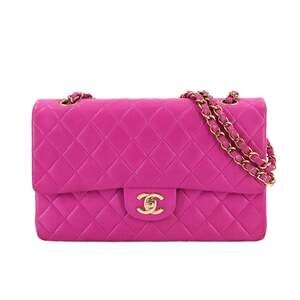 CHANEL Matelasse 25 Chain Shoulder Handbag in Pink Lambskin with Gold Hardwar...